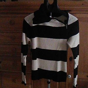 Chaps zip Cowell neck black cream stripes sweater